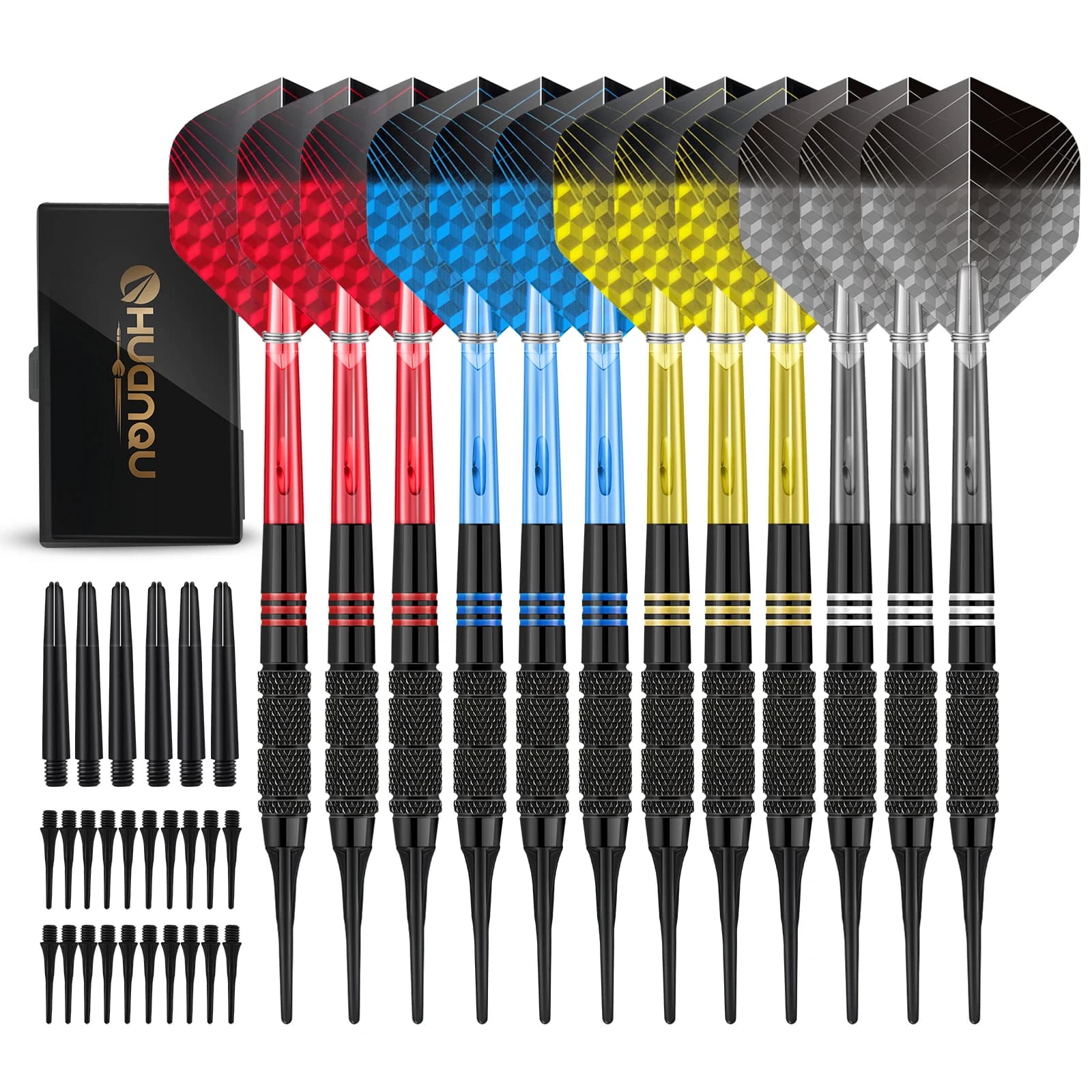 HUANQU 12Pcs 16g Soft Tip Darts Set for Electronic Dartboard, Professional Plastic Tip Darts Extra Tips for Bar Home Party Games