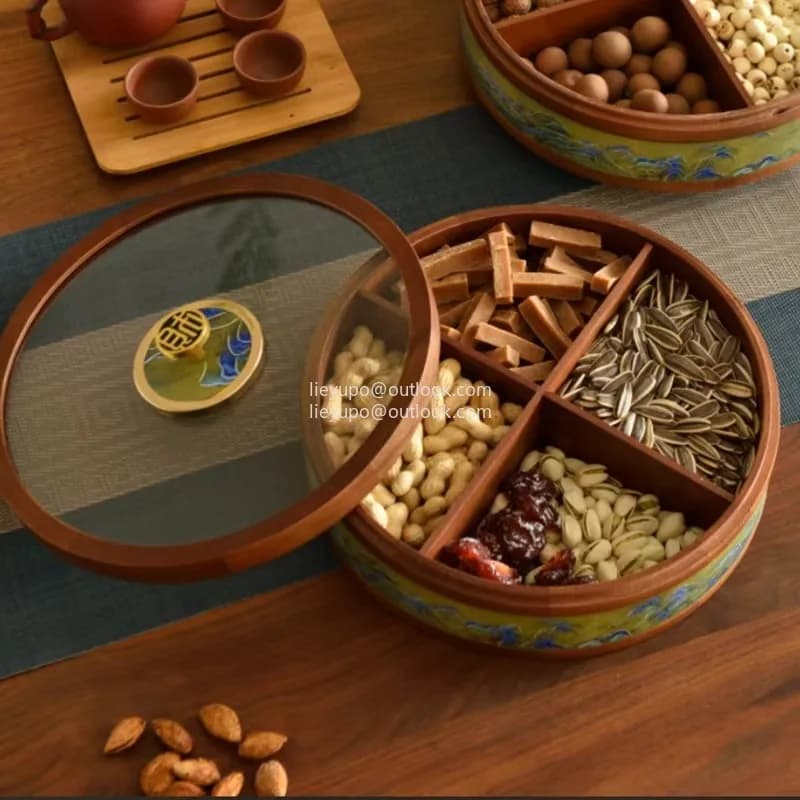 New Chinese Wooden Dried Fruit Box - Mid-Autumn Festival Home Living Room Light Luxury Snack Candy Plate