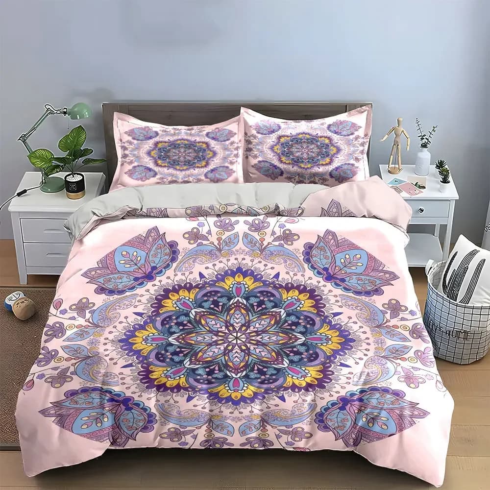 Floral Mandala Decor Set Soft Comfortable Duvet Cover Bedding Set Included 1*Duvet Cover & 2*Pillowcases, gift