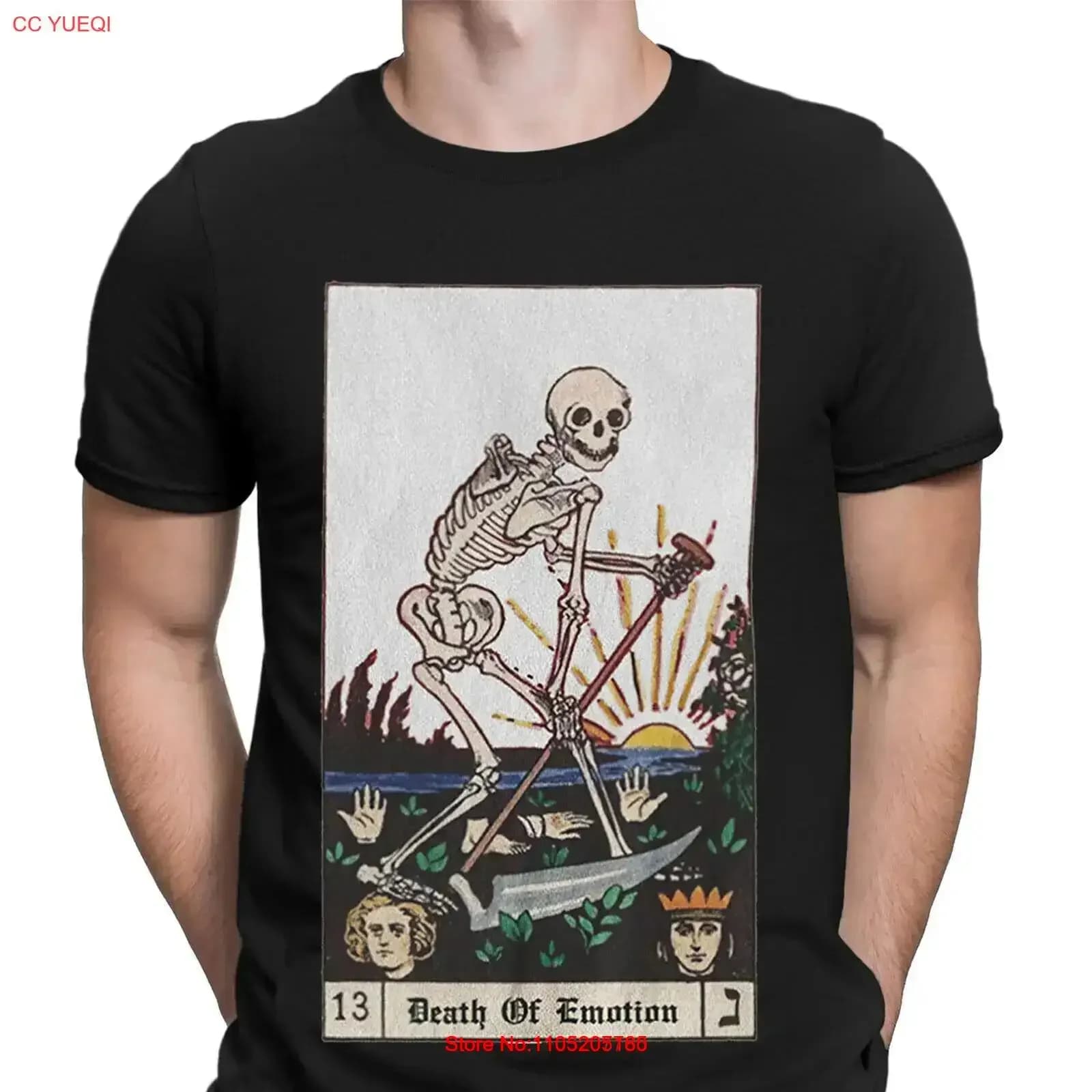 Death Skeleton Tarocchi Carta Estetica Gotica Tumblr Anni '90 Maglietta da uomo vintage 6ED Top lavato vintage per l'uso quotidiano