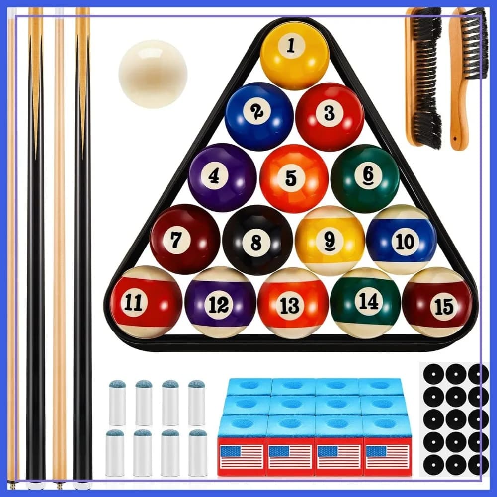 Set di 71 accessori per biliardo e tavolo da biliardo – Palline, stecche, triangolo porta stecche, gessetti, spazzola, adesivi per punti di riferimento per l'allenamento a casa