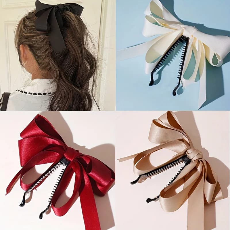 Confezione da 2, disponibili in due colori, eleganti fermagli per capelli con fiocco adatti per occasioni formali e abbigliamento casual - Fermagli per capelli con fiocco alla moda e versatili adatti per acconciature intrecciate, panini, code di cavallo e aggiornamenti