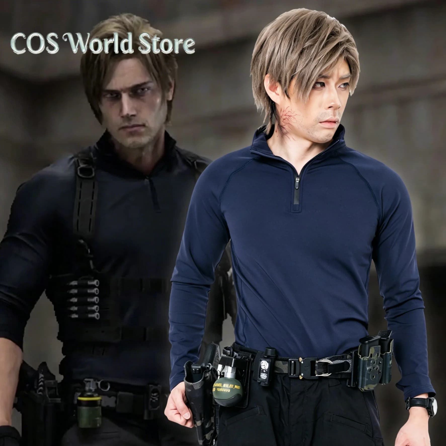 Costume Cosplay Leon Scott Kennedy del Gioco Biohazard Resident 9 Requiem, Camicia Tattica con Zip per Halloween e Feste in Maschera