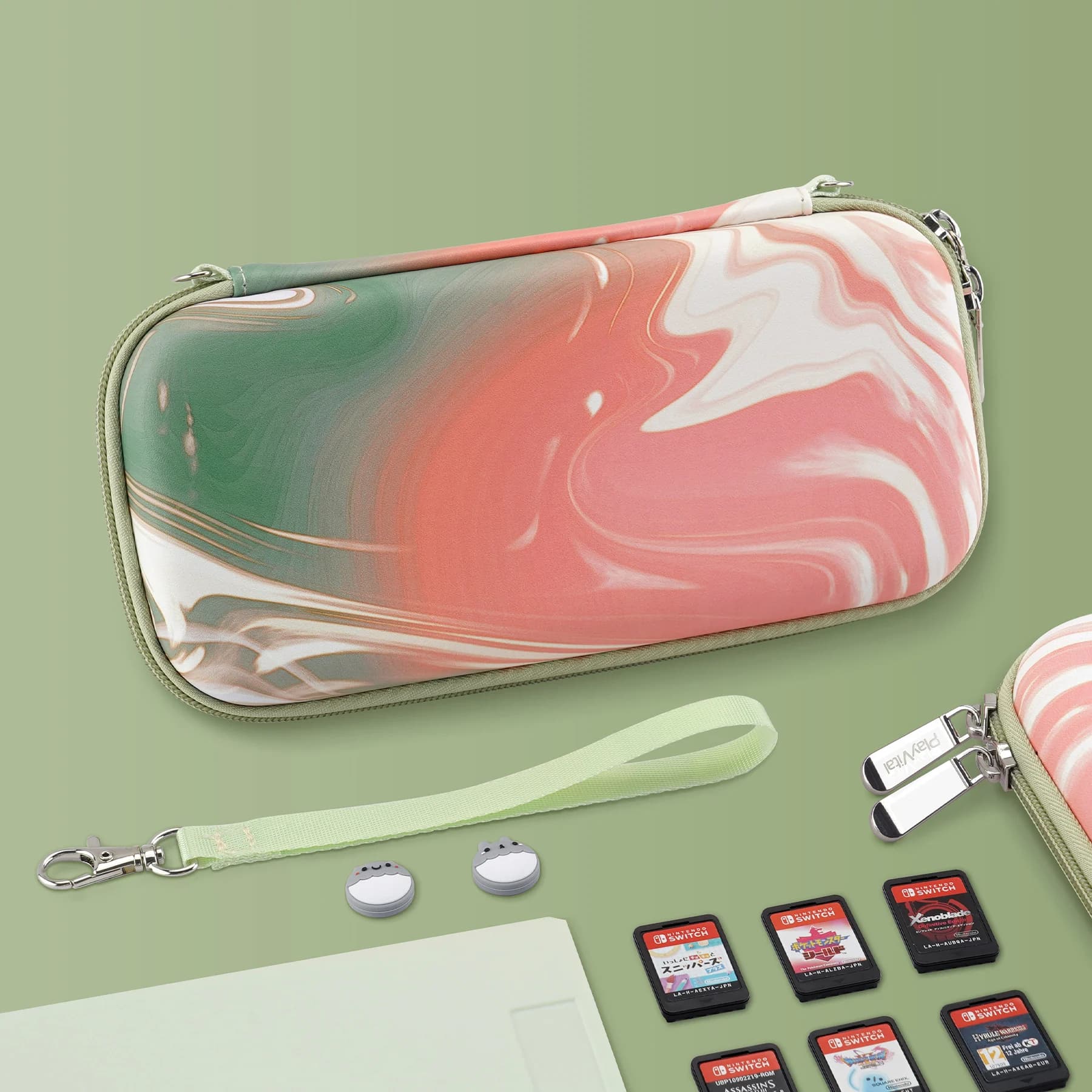 PlayVital Custodia da trasporto per Nintendo Switch Lite, Custodia per ragazza Cappucci per impugnatura per pollice per Switch Lite - Serie Swirl