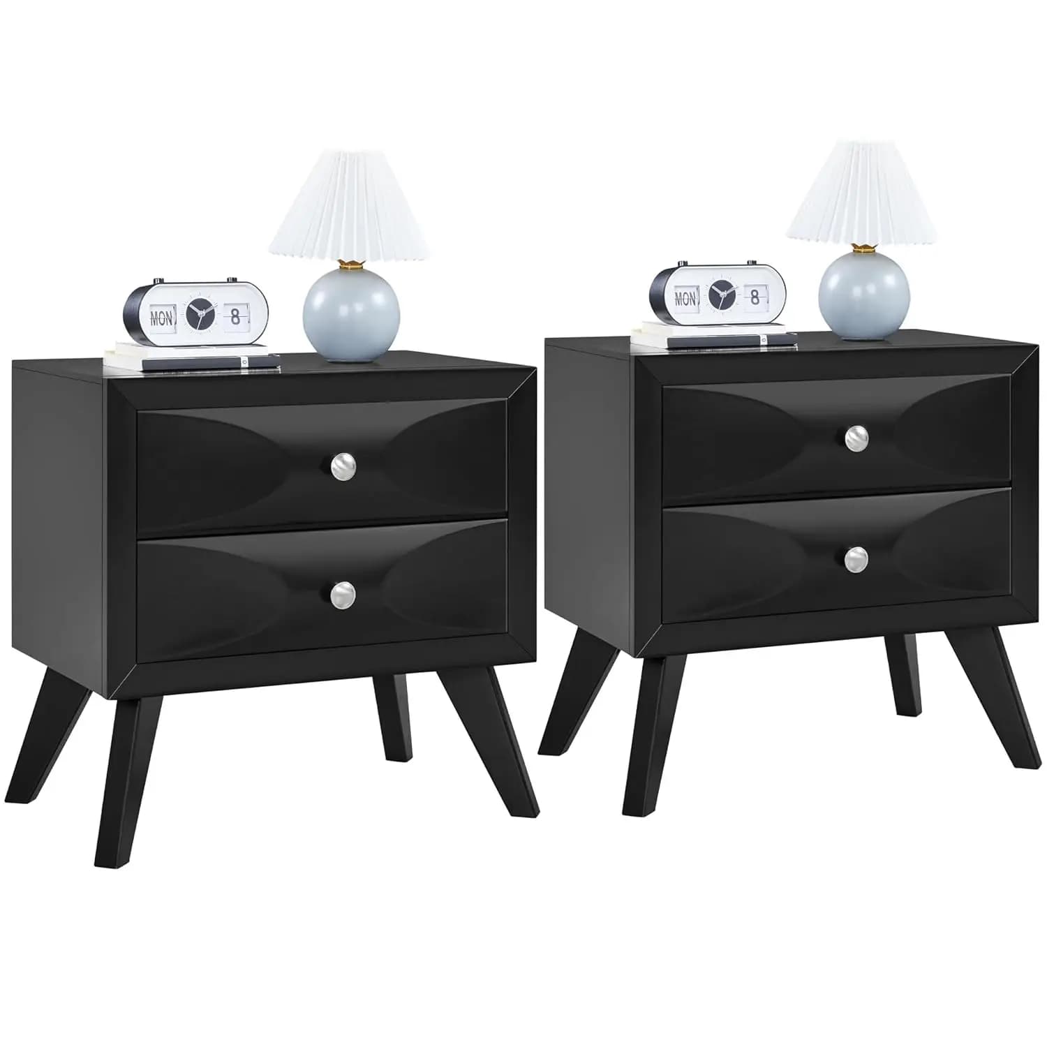 Set di 2 comodini, comodini quasi completamente assemblati con 2 cassetti e gambe in legno massello, grandi comodini con spazio contenitivo