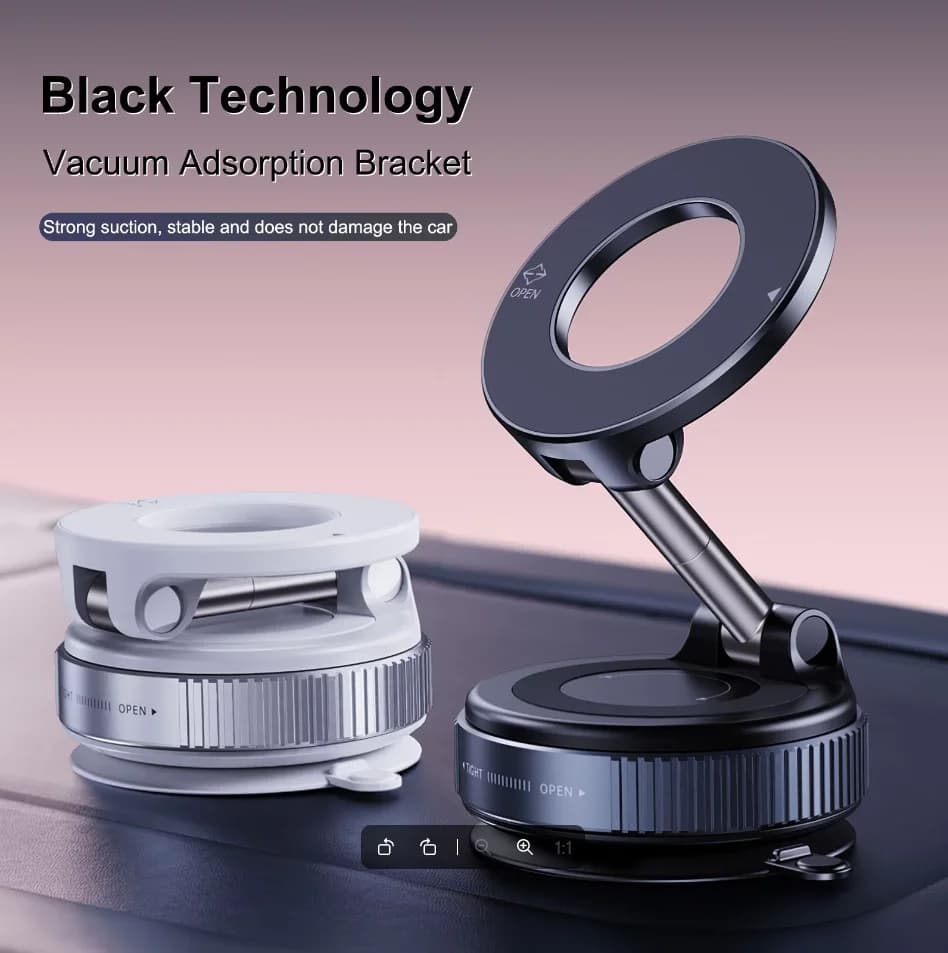 Strong Magnetic Car Phone Holder Foldable Design 360° Adjustable Vacuum Mount for Car/Desk/Bathroom/Universal Use