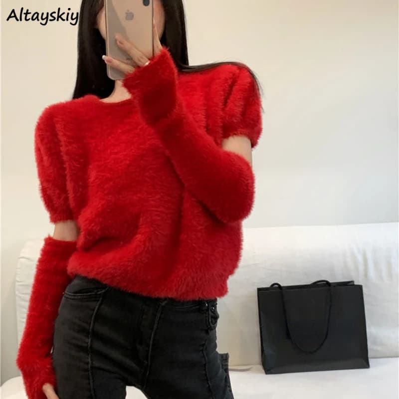 Sweater Pullovers Women Christmas Red Design Clothes All-match Simple Female Elegant Autumn Warm Basic Stylish Solid New Arrival