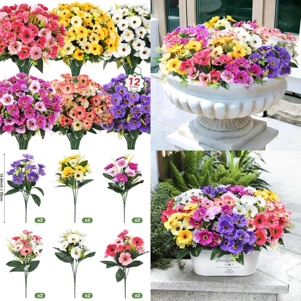 12 pacchi di fiori artificiali per la decorazione all'aperto, fiori di seta margherita finti, piante artificiali resistenti ai raggi UV per la primavera estate