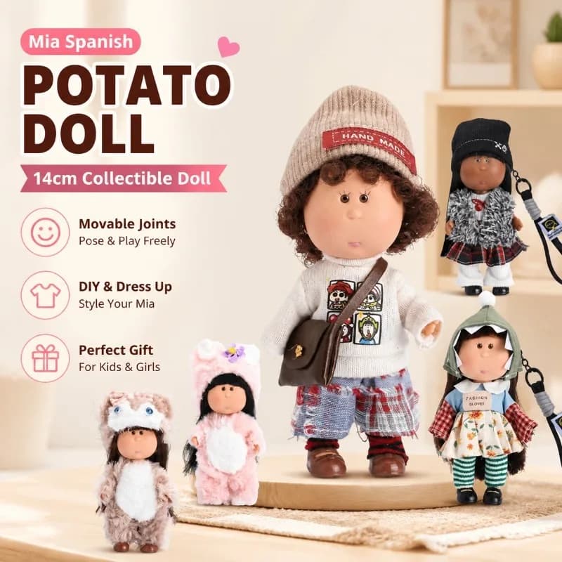 Bambola spagnola Mia Potato Doll da 14 cm in vinile, nuda, con articolazioni mobili, fai da te, fatta a mano, con vestiti, scarpe, borsa, portachiavi, ciondolo per bambini e ragazze