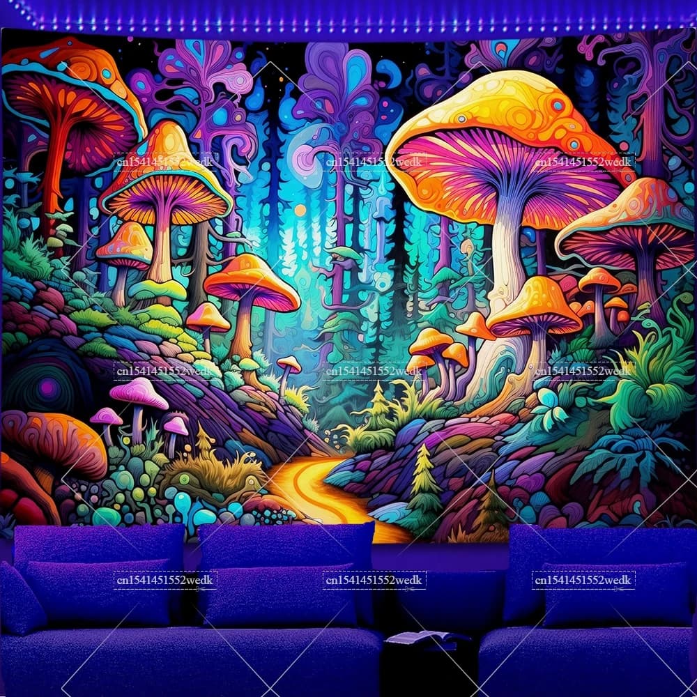Fungo UV Arazzo Foresta Blacklight Arazzi Glow In The Dark Cascata Arazzi luminosi Neon Fluorescente Fondali per feste