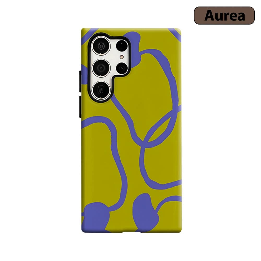 Cover per Telefono con Linee Astratte Giallo-Verdi per Samsung Galaxy S25 Ultra S24 S23 Ultra Plus, Custodia Antiurto a Doppio Strato Resistente