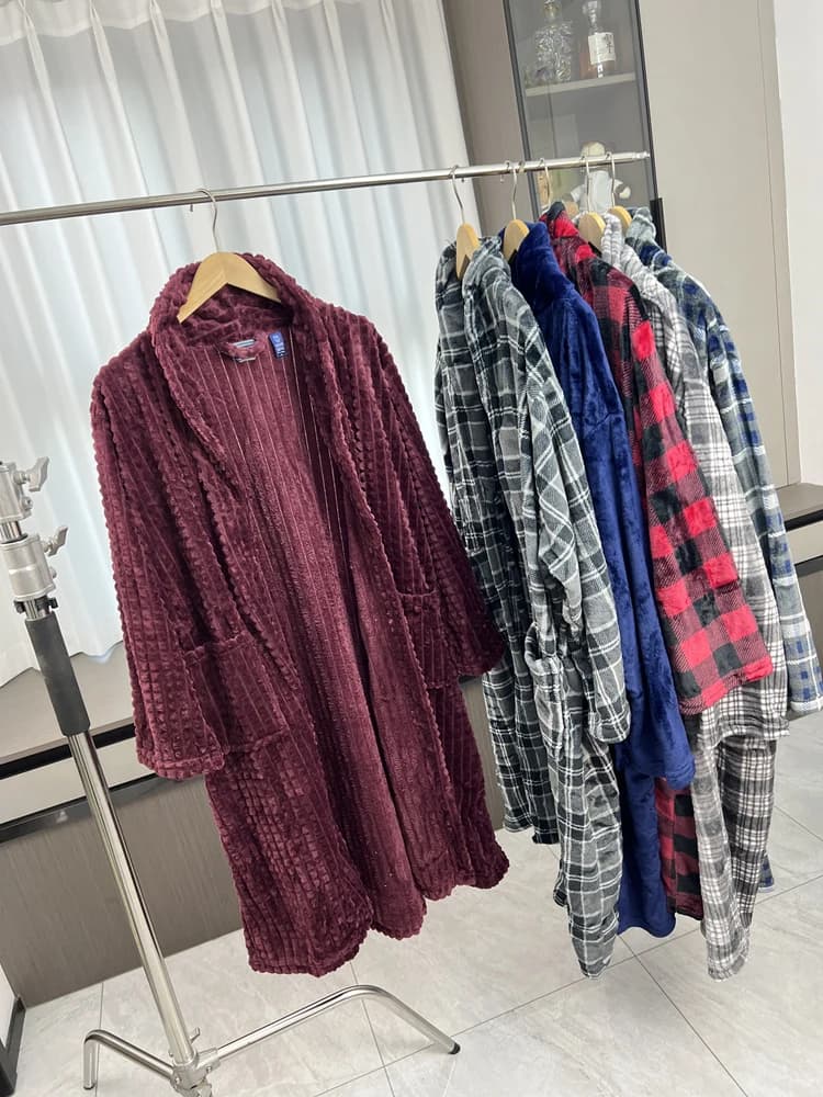 Accappatoio Lungo da Uomo in Flanella Doppio Strato Felpato, Caldo per l'Inverno, Abbigliamento da Casa, Tinta Unita, per Giovani