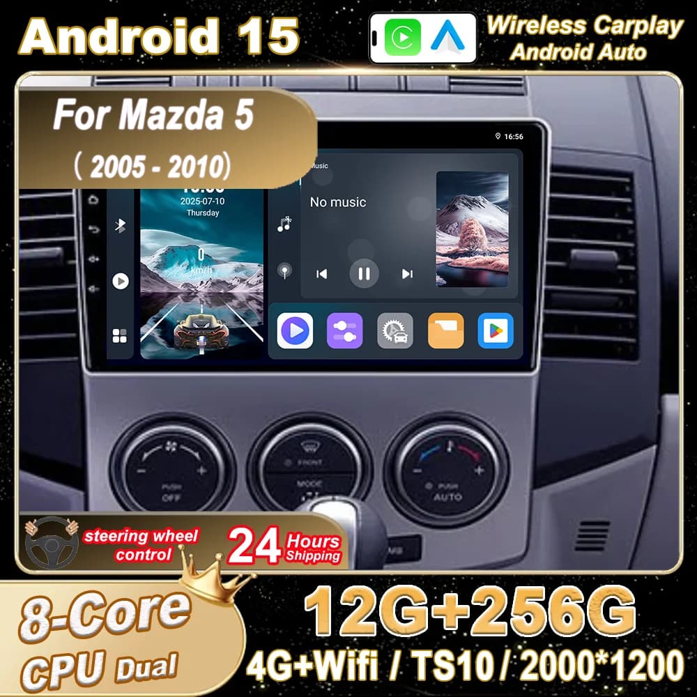 Auto DVD Android 15 Radio Stereo For Mazda 5 2005 -2010 Auto Multimedia GPS Navigation Carplay QLED Touch Screen Bluetooth