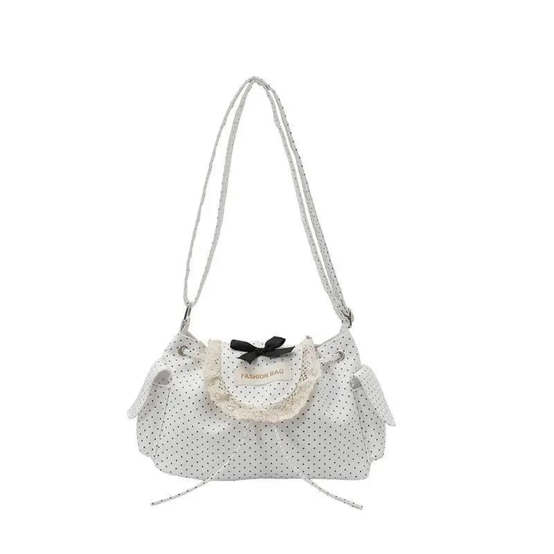 Cute Polka Dot Crossbody Shoulder Bag Polyester Lace Bow Decor Daily School Shopping Casual Handbag