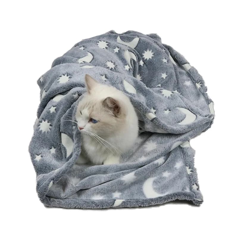 OUWO Coperta luminosa per animali domestici Stella Luna Coperta per cani e gatti Coperta morbida in peluche per animali domestici con bagliore scuro per cani Cuccioli di gatto
