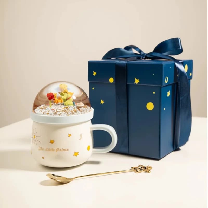 Tazza in ceramica Il Piccolo Principe, gadget creativi, coperchio a globo di neve con cucchiaio dorato, confezione regalo raffinata per regalo di compleanno per coppie