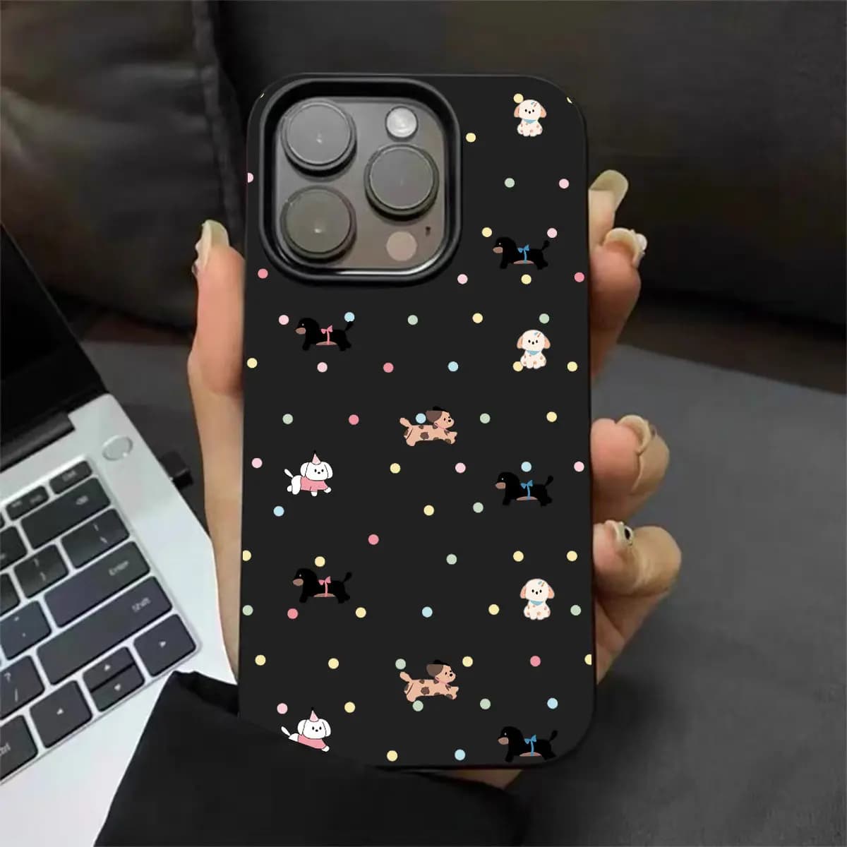 Colorful Polka Dots Cute Cartoon Puppy Phone Case for IPhone 11 12 13 14 15 16 17 Pro Max 17 Air 16 Plus Shockproof Back Cover