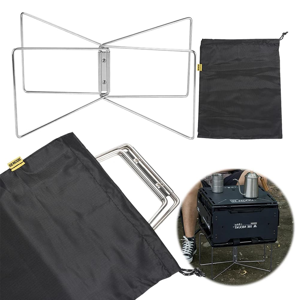 Supporto per scatola in lega di alluminio con borsa portaoggetti, porta scatole organizer da esterno, supporto pieghevole per ghiaccio, mensola per picnic e pesca all'aperto