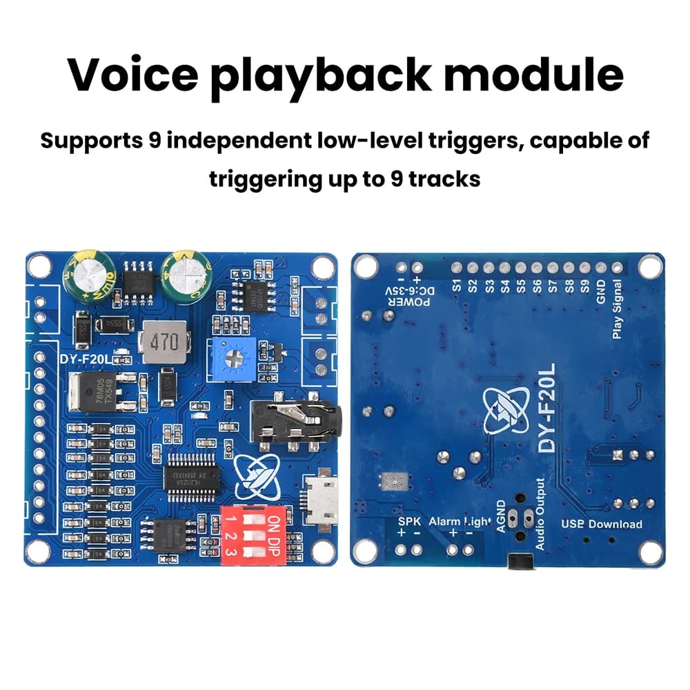 Reproduction module Vocale DC 6-35V, 9-channel MP3 Music Player with low-level Trigger 1 to 1, 20W DY-F20L Amplifier for Arduino