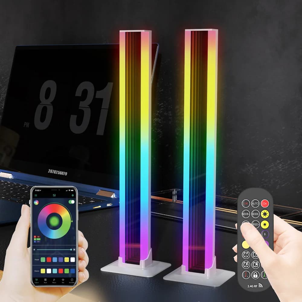 Luce ambientale a LED Confezione da 2 lampade da tavolo a specchio RGB Abyss Luce notturna Bluetooth Luce d'atmosfera da scrivania USB per TV PC Gaming Room Decor