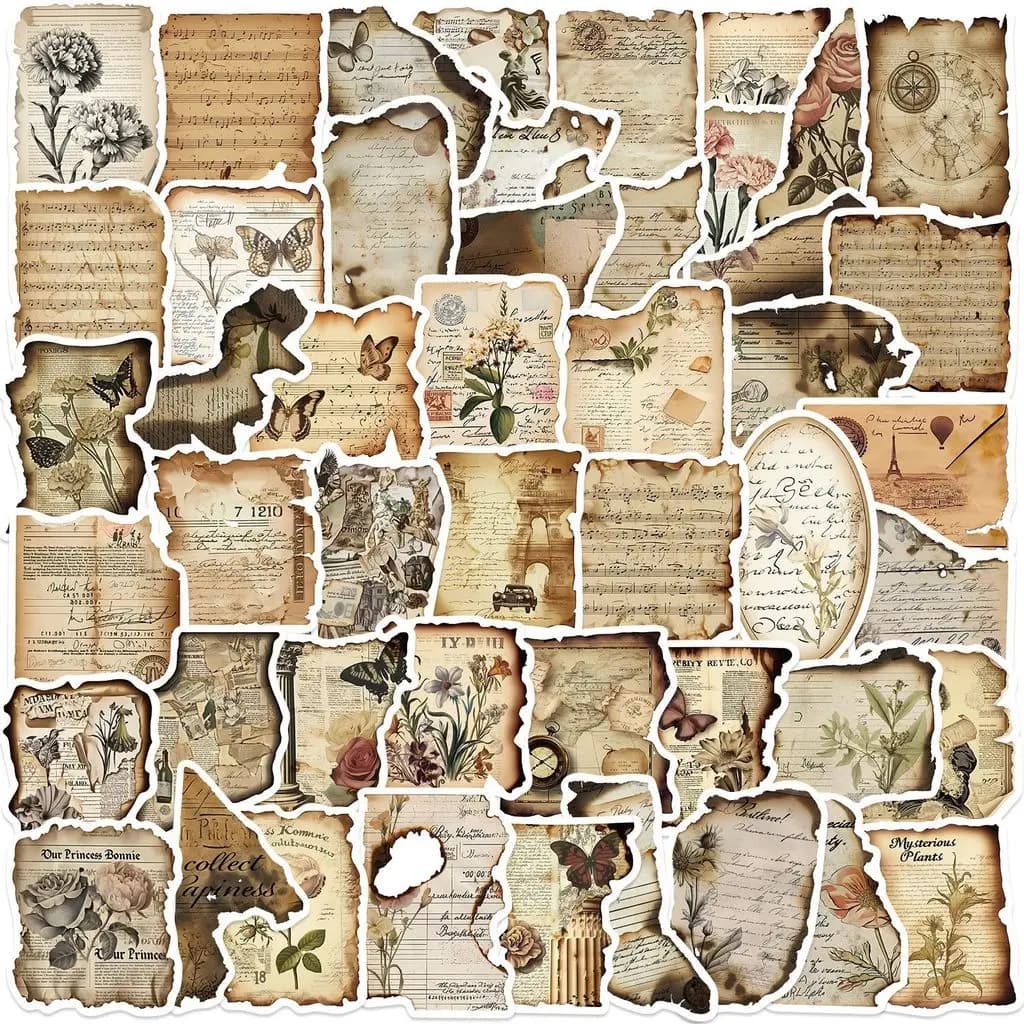 50 adesivi graffiti con frammenti bruciati vintage - decalcomanie decorative impermeabili per chitarre, quaderni e bagagli Negozio AnimeWorlds fai da te