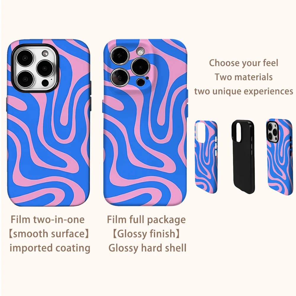 Phone Case for iPhone 17 16 15 14 13 12 11 X XS XR XSMAX Air Pro Max Plus Luxury Double-layer Back Cover Pink Wave