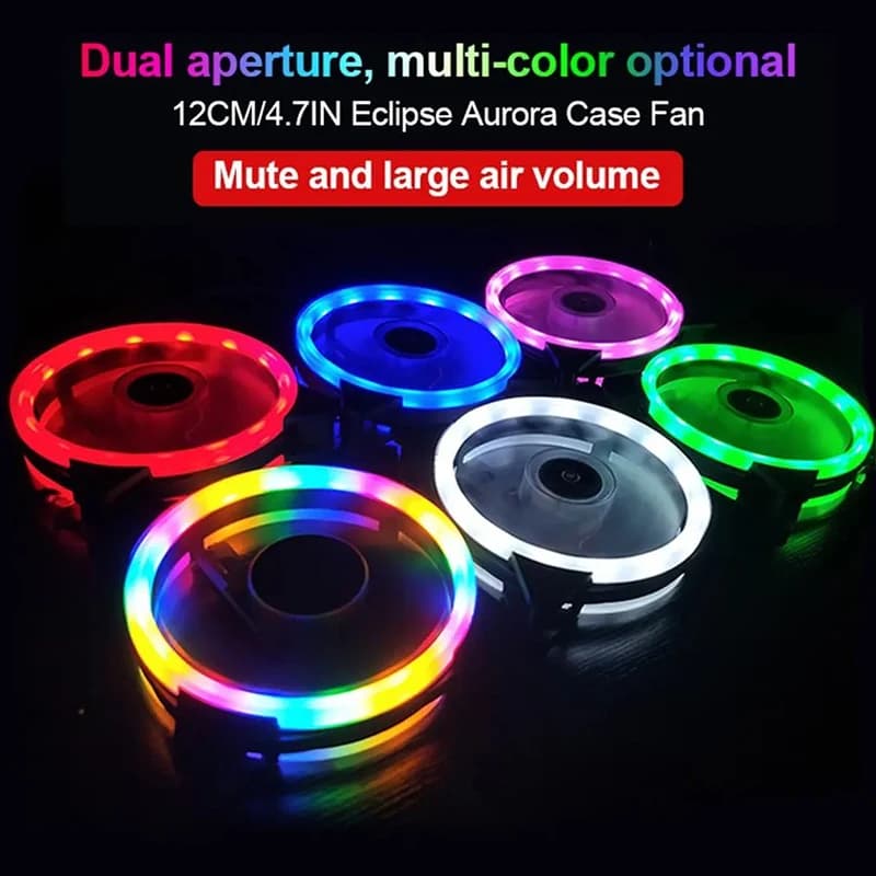Ventola per case del computer illuminata su entrambi i lati Aurora da 12 cm Luci colorate a LED Ventola di raffreddamento RGB silenziosa e fredda