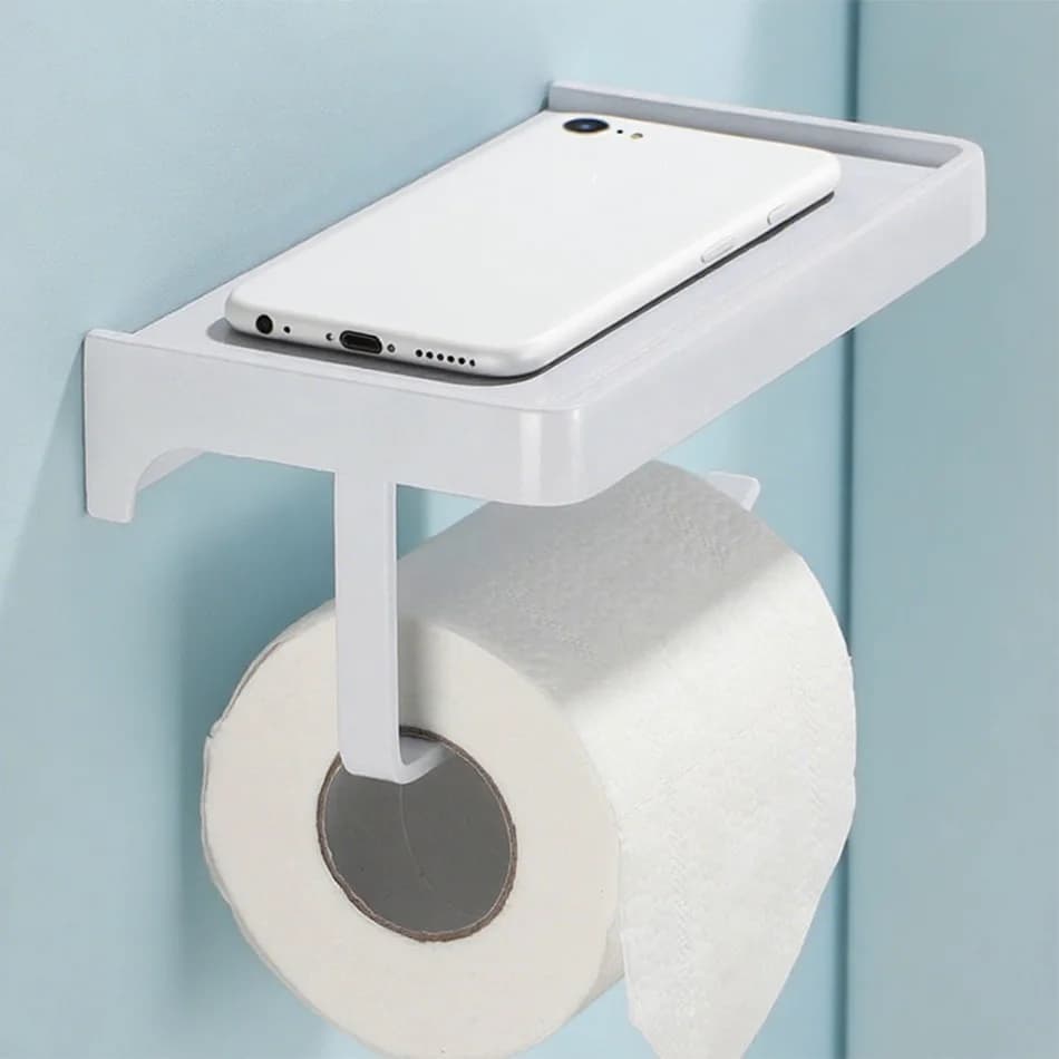 Portarotolo bianco con ripiano Portarotolo in alluminio nero grigio montato a parete per cucina, bagno, lavabo, portarotolo di carta igienica
