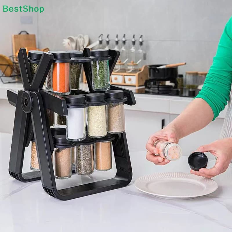 ✈ Set di Portaspezie Girevoli in Vetro per la Casa, Portaoggetti da Cucina, Porta Spezie, Porta Condimenti