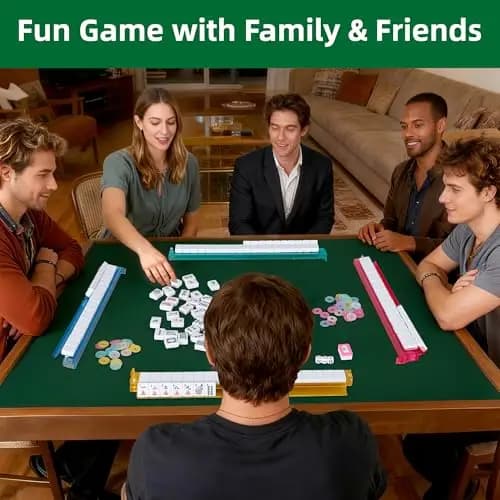 166-Tile American Mahjong Game Set With Four Distinctive Racks, Pushers, Red Soft Carry Case, Chips, Dice And Full Accessories