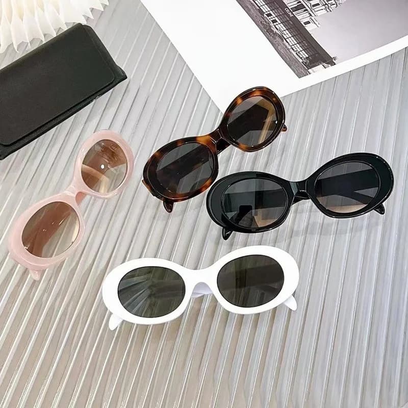 4PCS Vintage Cat Eye Oval Frame Sunglasses Women Hot Fashion Sun Glasses for Street Photo Retro Chic Designer Shades