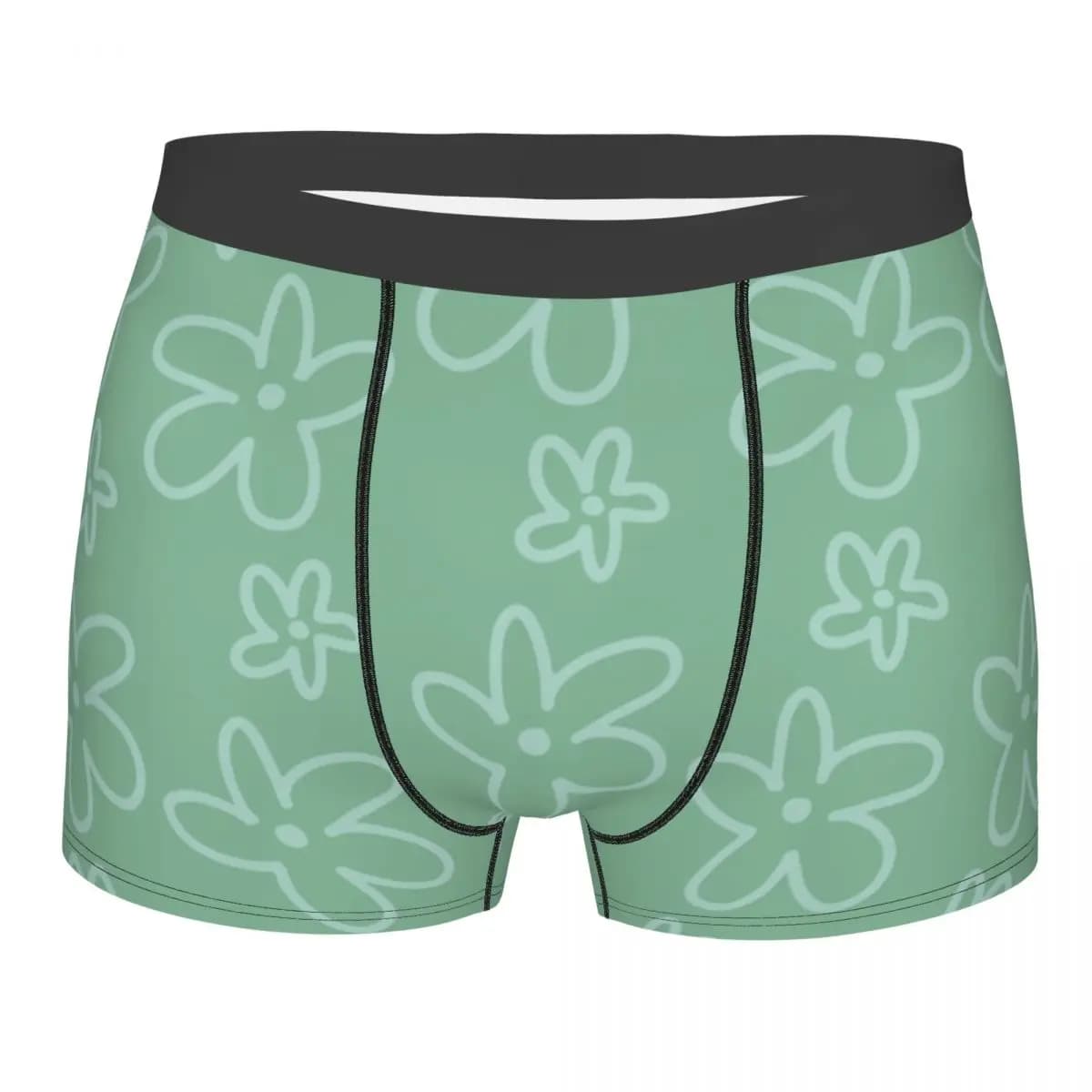 Sage Green Flowers Boxer Shorts Men 3D Print Male Soft Underwear Panties Briefs
