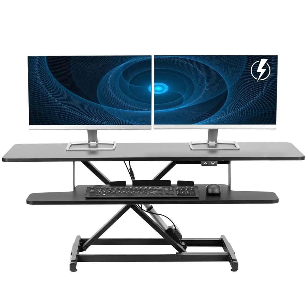 Convertitore per Scrivania con Motore Elettrico da 47 Pollici, Altezza Regolabile, Postazione di Lavoro Sit-Stand per Doppio Monitor e Laptop con Tastiera Larga
