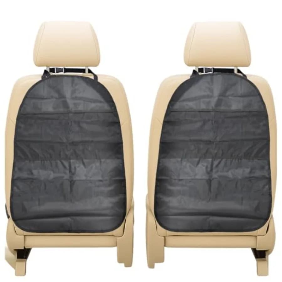 2PCS Kick Mat Back Seat Protector, Waterproof Car Backseat Cover for with 2 Storage Mesh Pockets, Universal Vehicle Seat Back O