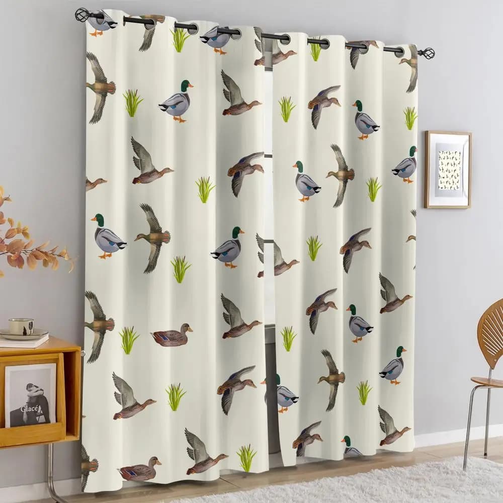 Watercolor Mallard Duck Print Curtains Light Blocking Curtains Wildlife Bird Pattern Drapes Bedroom Living Room Decor Curtain