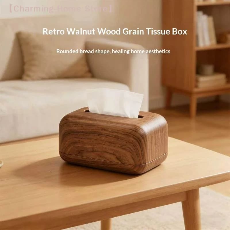【M】Wooden Pattern Tissue Box Minimalist Style Tissue Box Tabletop Tissue Box Tissue Paper Holder