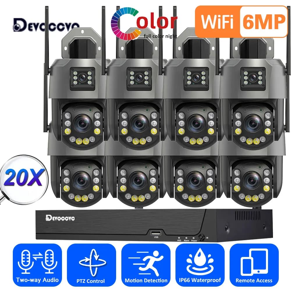 20X Zoom Wifi PTZ CCTV Sistema di telecamere di sicurezza 8CH 6MP Wifi NVR Kit XMEYE Kit di videosorveglianza CCTV per rilevamento umano esterno 4CH