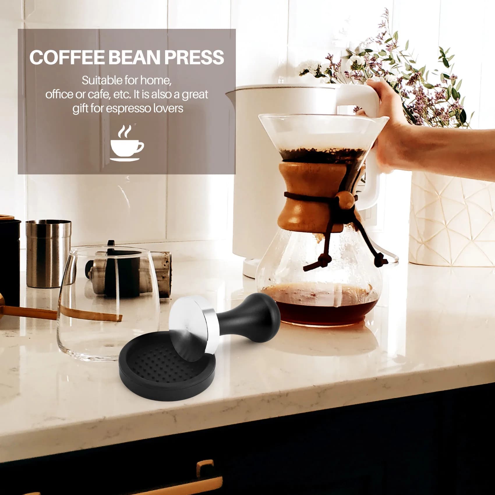 【FLASH-SALE!】Coffee Tamper Set(51 Mm),Espresso Stamp With Flat Stainless Steel Base,Espresso Hand Tamper With Coffee Tamper Mat