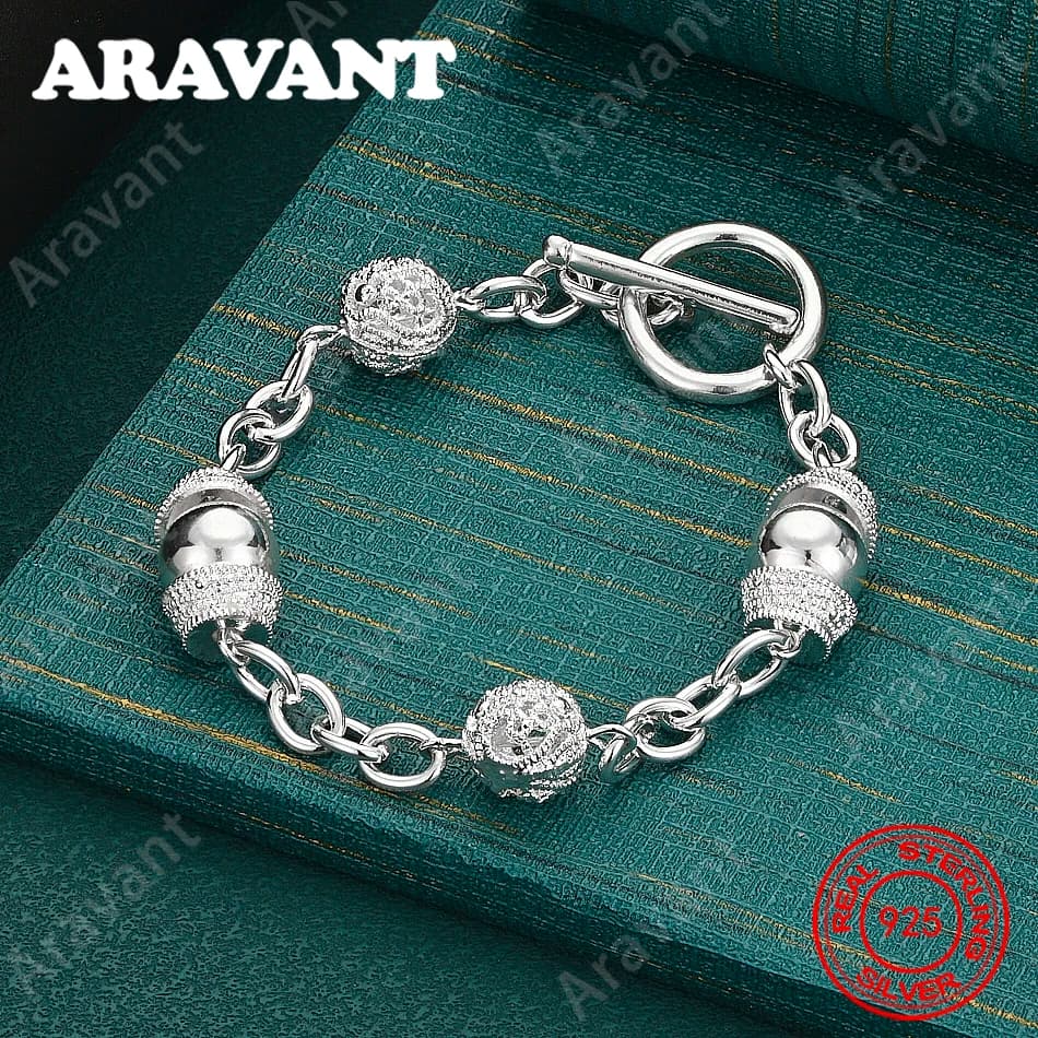 925 Sterling Silver Hollow Ball Ot Clasp Bracelet - A Fresh And Elegant Design For Women'S Engagement Jewelry