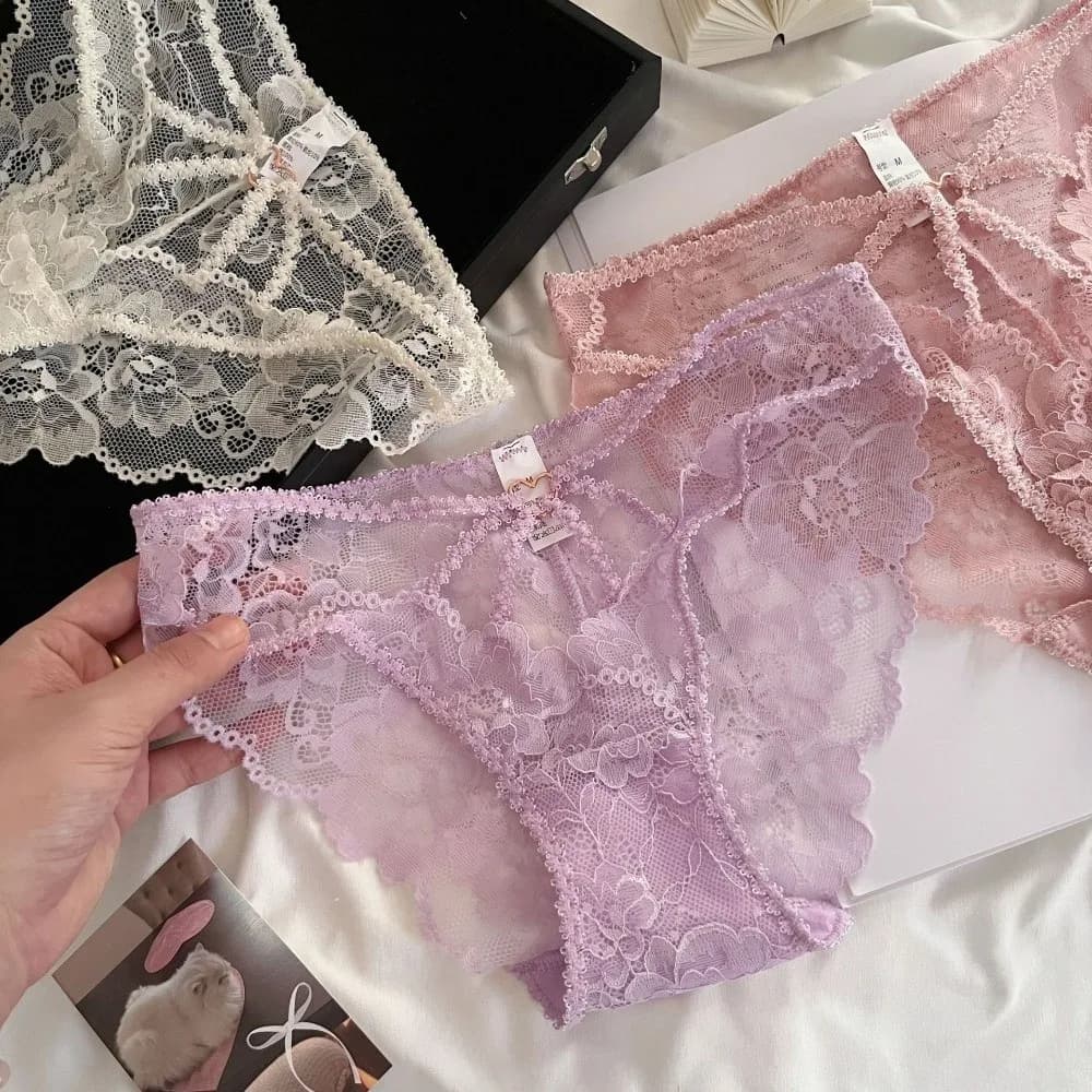 Slip in Pizzo a Vita Alta Traspirante con Inserto in Cotone, Biancheria Intima Sottile per Donne, Mutandine in Pizzo Trasparente Estive