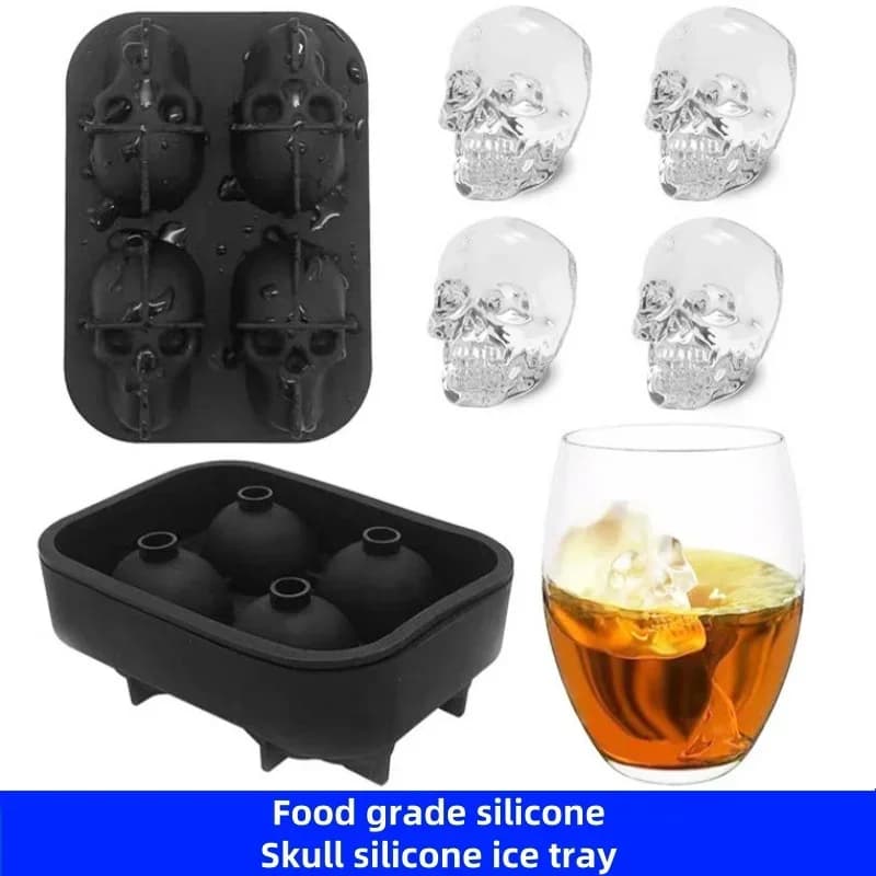 Stampo per blocchi di ghiaccio con teschio 3D Forma di teschio Blocco di ghiaccio per whisky Griglia di ghiaccio con teschio in silicone Modello di ghiaccio Bar Griglia di ghiaccio in silicone con teschio creativo
