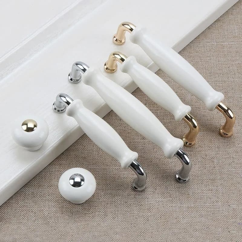Maniglie per Porte in Ceramica Bianca, Pomelli Moderni per Mobili, Maniglie in Ceramica e Lega di Zinco per Cucina, Armadi e Cassetti