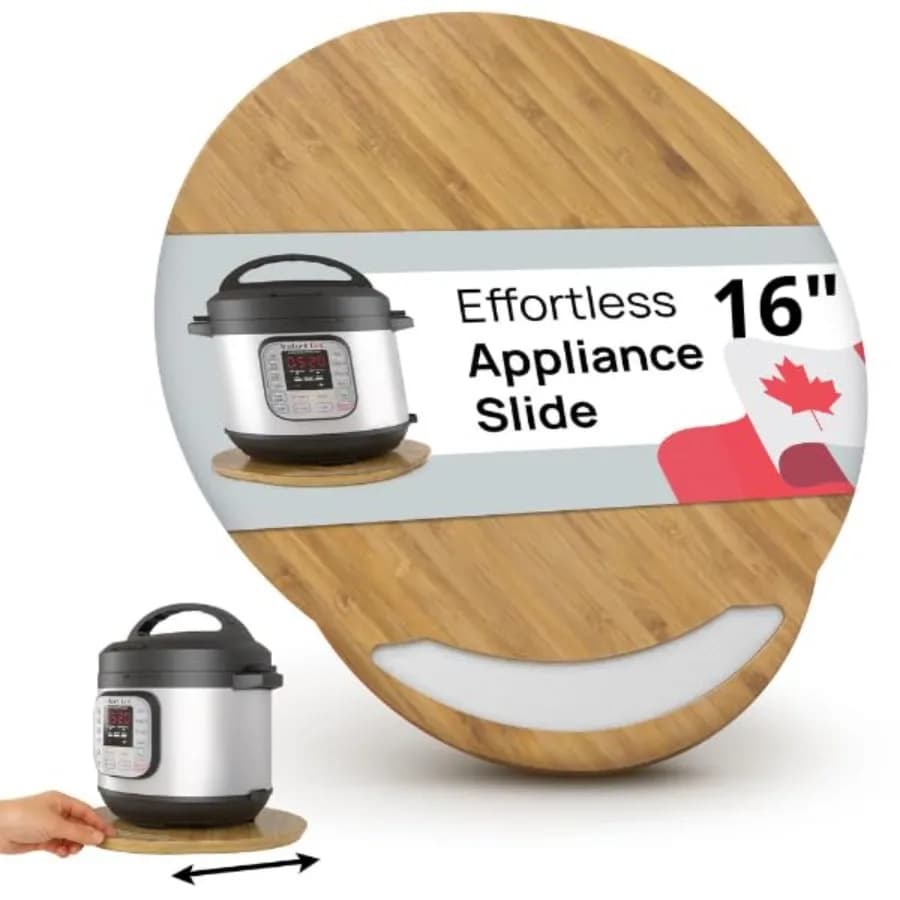Elegante vassoio scorrevole rotondo per pentola a pressione, friggitrice ad aria e altri elettrodomestici pesanti da cucina - Scorre facilmente sotto il mobile.