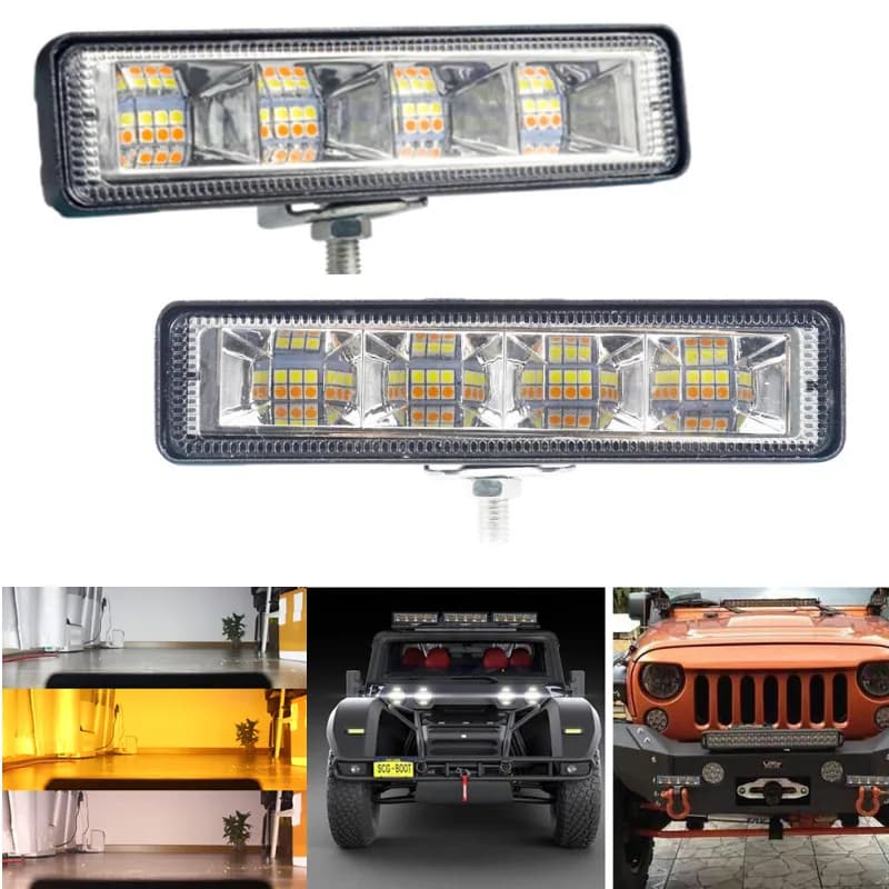 LED moto fendinebbia lavoro barra luminosa guida bianco ambra 72W 12V 24V per pick-up camion SUV Mountian accessori bici universale
