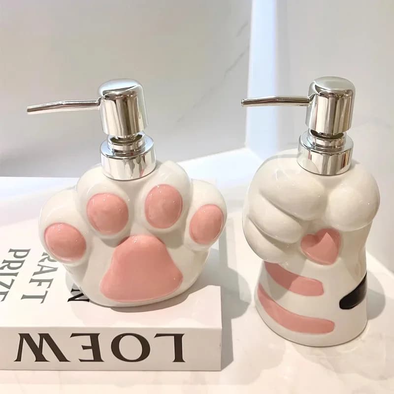 Dispenser di sapone per il bagno Dispenser di lozione in ceramica a forma di zampa di gatto Dispenser a pressione per disinfettante mani Shampoo Gel da bagno Confezionato separatamente