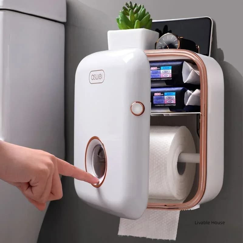 Scatola per asciugamani di carta Scatola di aspirazione per WC Carta in rotolo Carta igienica Stoccaggio non perforato Portaoggetti per WC da bagno impermeabile