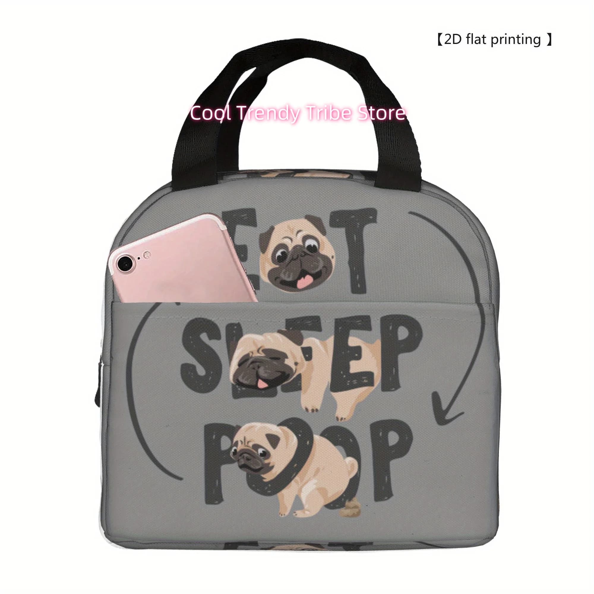 1 pezzo [Stampa piatta 2D] Borsa termica portatile riutilizzabile con design Eat SLEEP POOP, con maniglia superiore, ideale per il pranzo, adatta per l'ufficio