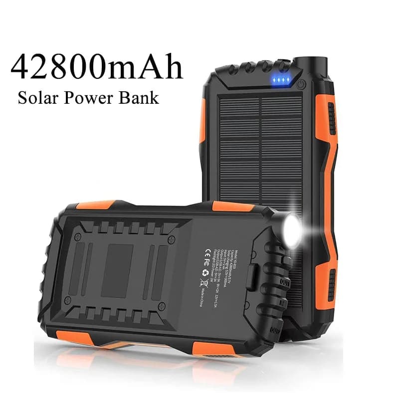 Solar Power Bank 42800mAh Caricatore portatile Powerbank Batteria esterna con luce da campeggio a LED per iPhone 16 Xiaomi Samsung