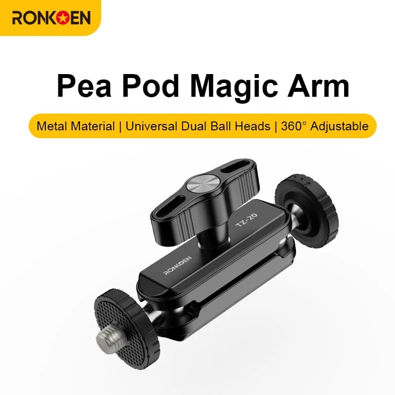Ronkoen TZ-20 Clip per piselli con foro da 1/4" Braccio magico con doppia testa a sfera per supporto per microfono leggero per monitor per fotocamera DSLR