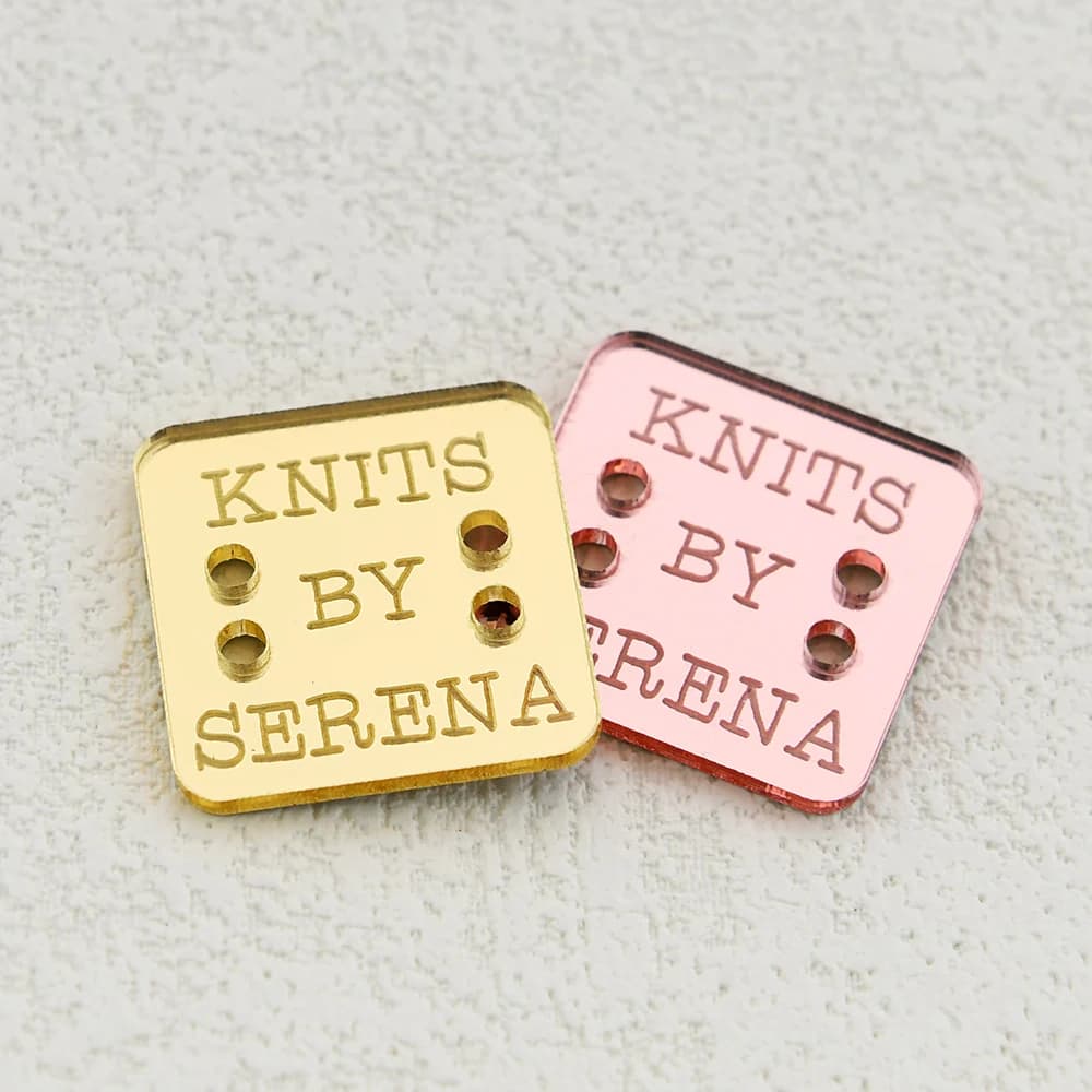 Etichette acriliche a specchio personalizzate incise al laser, quadrate 20x20 mm, ecologiche per abbigliamento fai da te, etichette artigianali personalizzate fatte a mano
